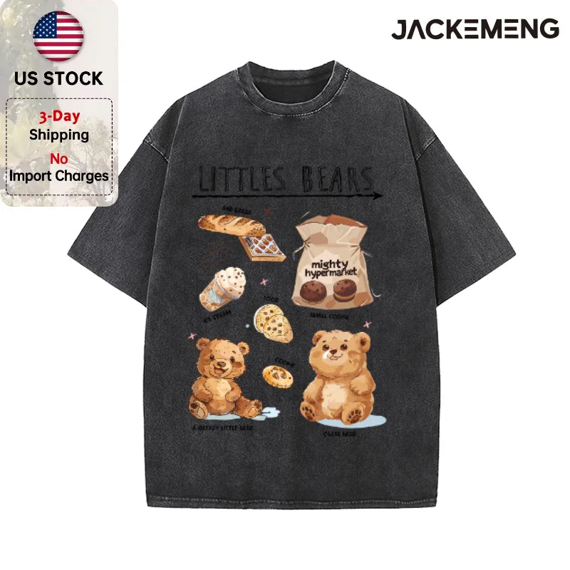 Oversized Washed Retro Cute Cartoon Streetwear Print Tshirt USA Stock Wholesale Y2K Casual Tee