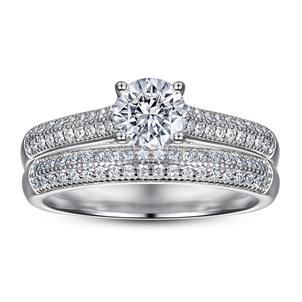 Wedding Ring Set Three-Piece Heart Pattern Engagement Jewelry Women's S925 Sterling Silver Rings