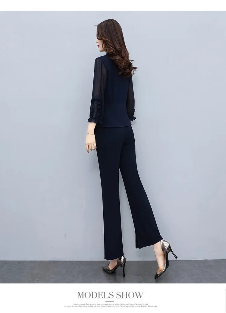 YiXin 2 Piece Set Women Spring 2023 Oversized Casual Fashion Elegant Top Blouse Wide Leg Pants Two Piece Set Women Clothing