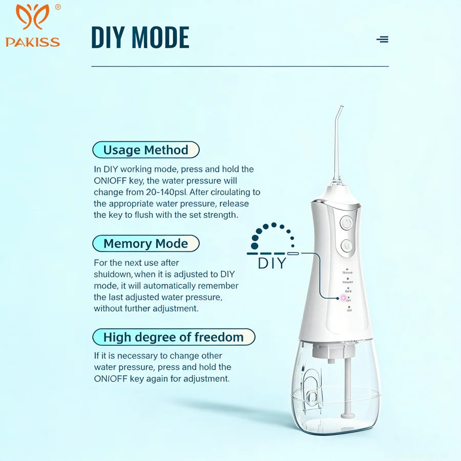 PAKISS L11 Water Flosser with Type-C Charging,Oral Irrigator with 300ml Removable tank