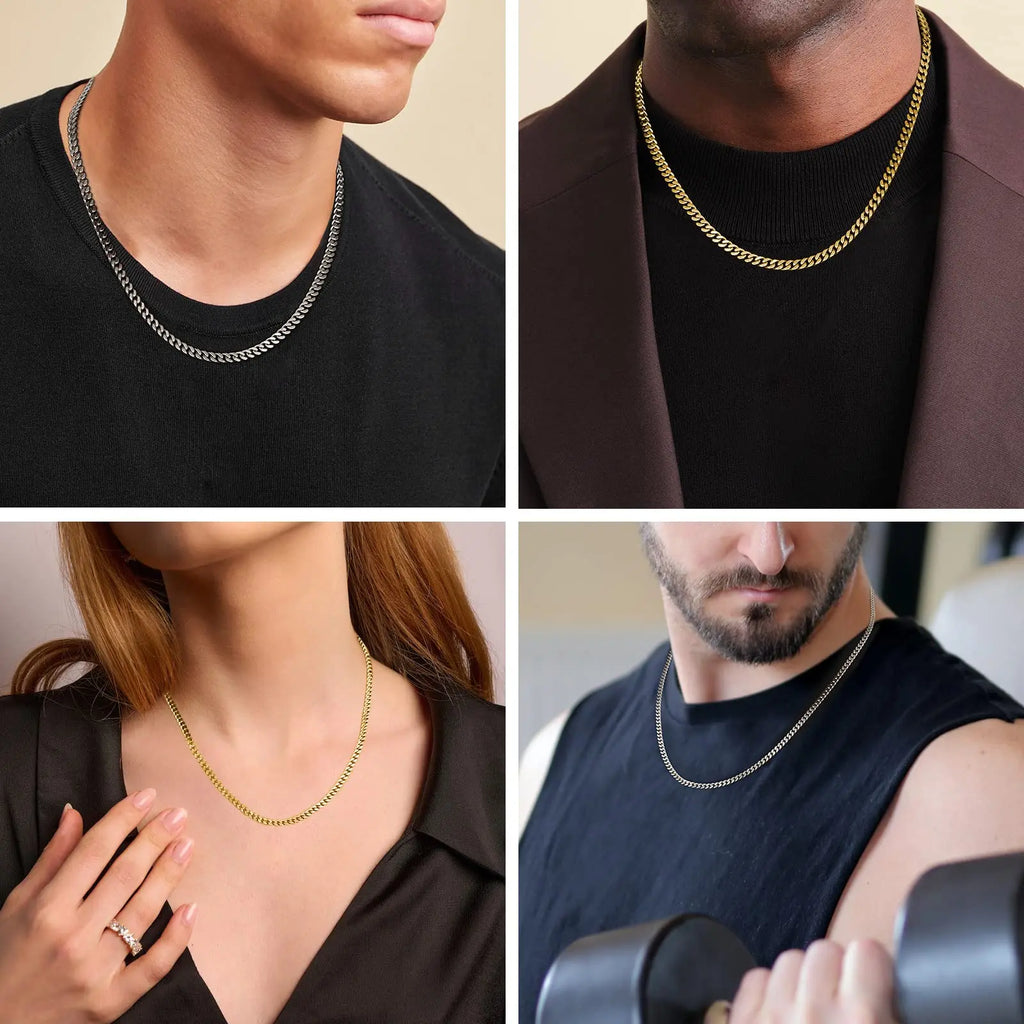 USA Local Fast Shipping 14K Gold Plated Cuban Link Chain 3mm 5mm Women Stainless Steel Waterproof Jewelry Men Miami Necklace