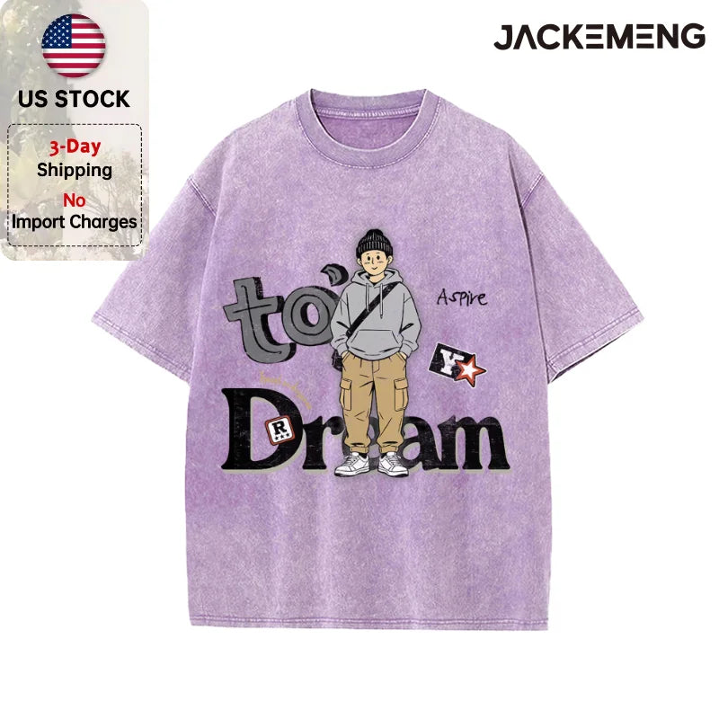 Oversized Washed Retro Cartoon Streetwear Print Tshirt USA Stock Wholesale Y2K Casual Tee