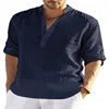 New Men's Casual Blouse Shirt Loose Tops Long Sleeve Tee Shirt Handsome Men's Cotton Slim Fit Linen Shirts
