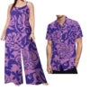 Custom on Demand Set of Couples Hawaiian Tropical Floral Big Size Shirt and Casual Women Halter Rompers Polynesian Couple Suit