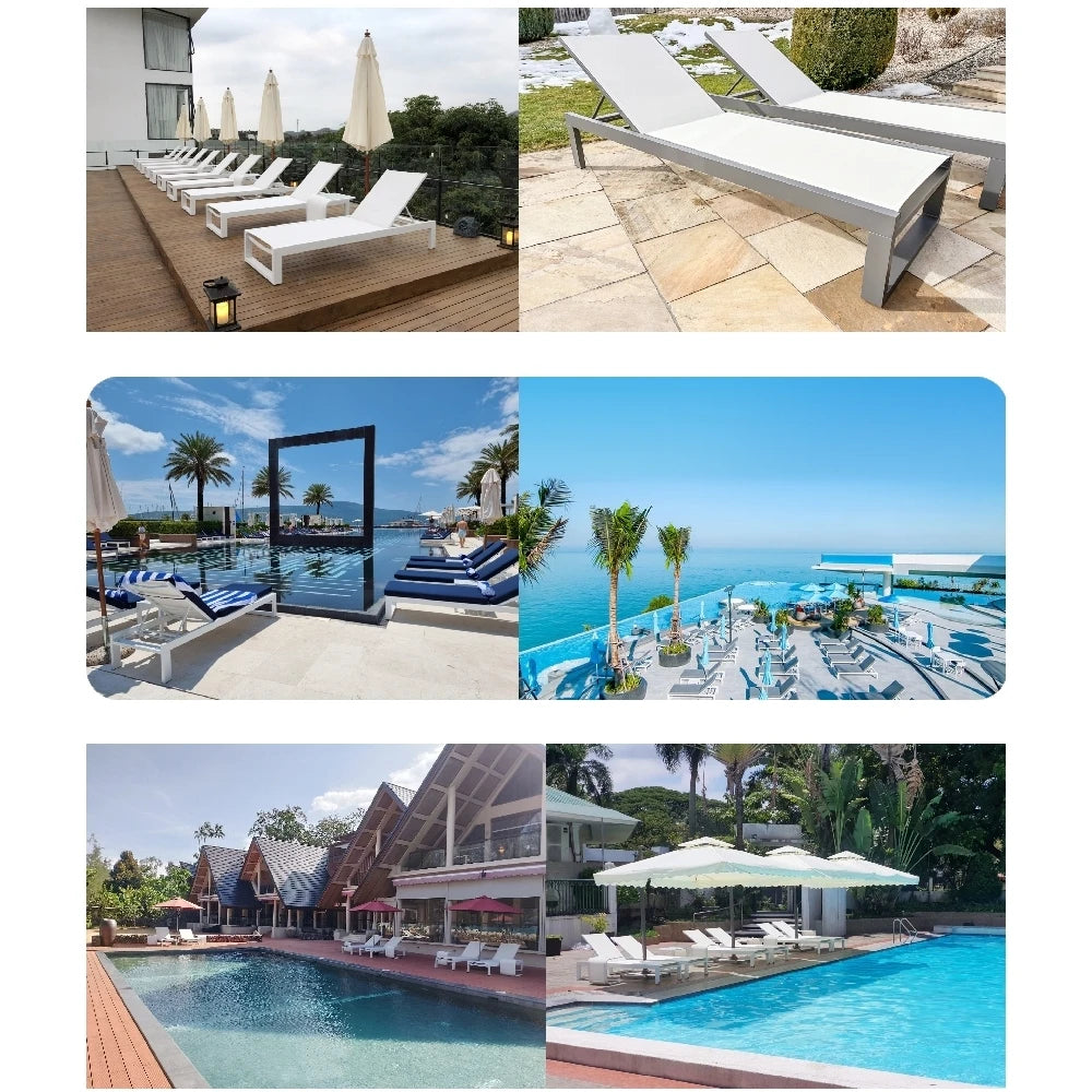 Modern Mesh Fabric Lounger With Aluminum Frame for Beach Garden Patio Hotel Resort Poolside Durable Lounger