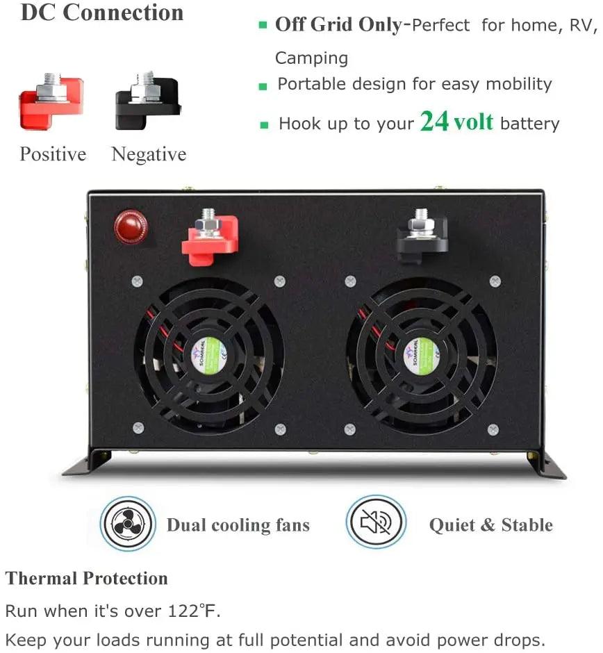 6000W Pure Sine Wave Inverter Solar Power 12V/24V/36V/48V/60V/72V DC to 110V/120V/230V/220V/240V AC Drill/Air Conditioner/Pump