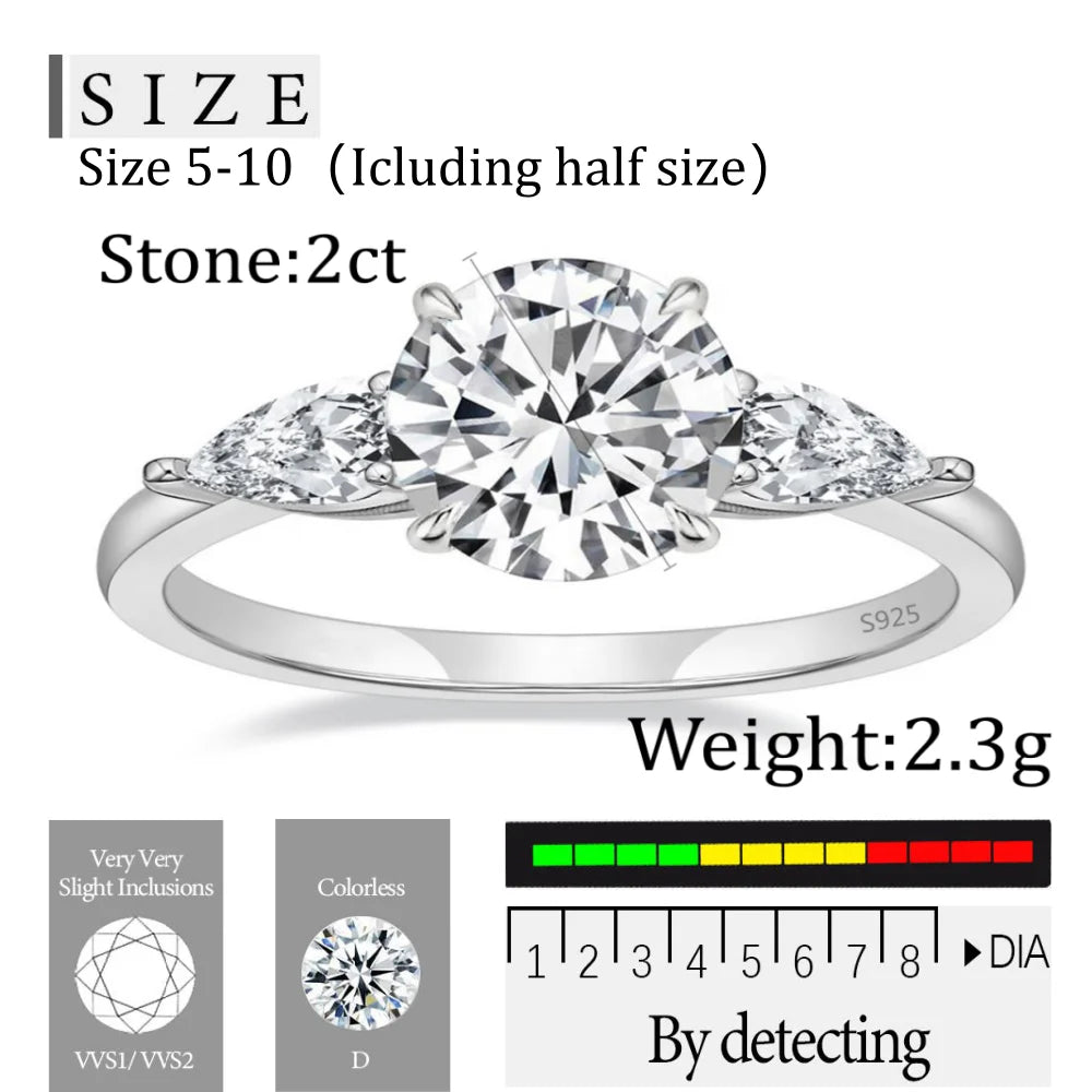OAHLAN Hot Selling Fashion Jewelry Luxury 2CT Round Cut Moissanite S925 Sterling Silver Rings for Women Engagement Wedding Gift