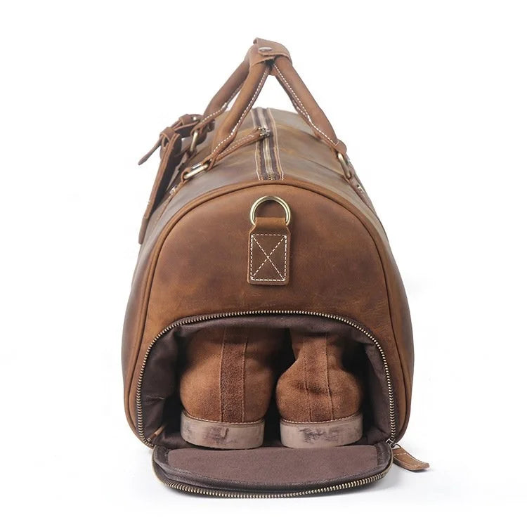 Travel Luggage Bag with Shoe Compartment Handmade Buff Leather Customer Logo 22 Inch Adimani High Quality Unisex