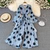 Flared Sleeve Polka Dot Print V-Neck Jumpsuit Wide Leg Jumpsuit