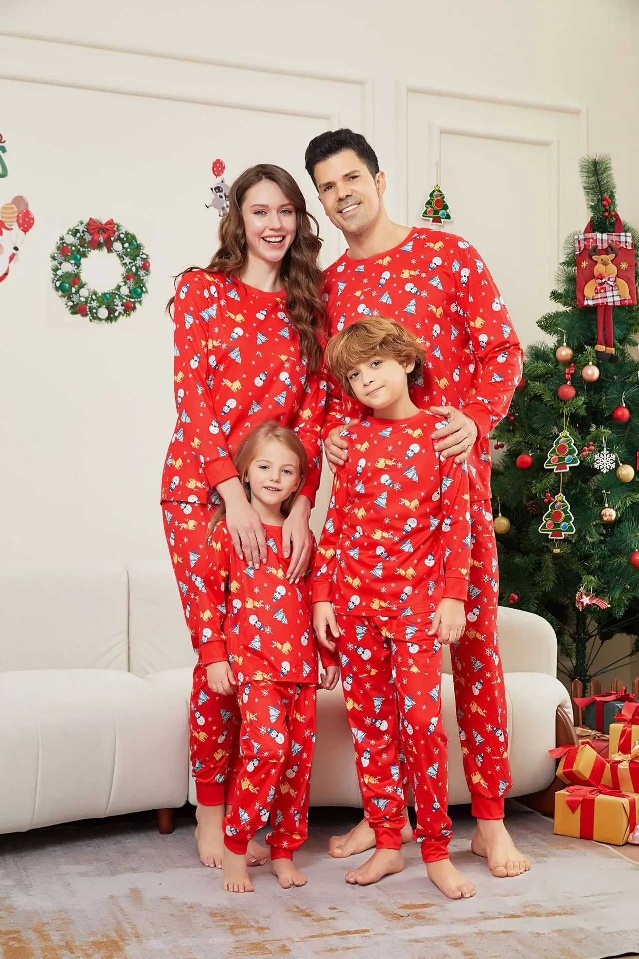 2024 Plus Size Pattern All Over Printed Family Matching Outfit Christmas Family Pajamas Sleepwear Sets for Parents and Children