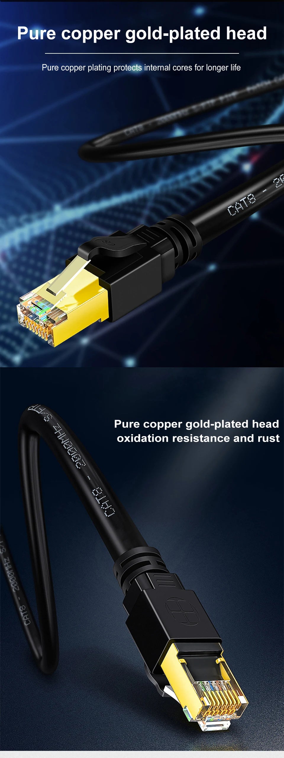 High-Speed RJ45 Ethernet Network Cable CAT8/CAT7 40Gbps 2000MHz PVC LAN Cable for Laptop Router - Internet Data Transfer