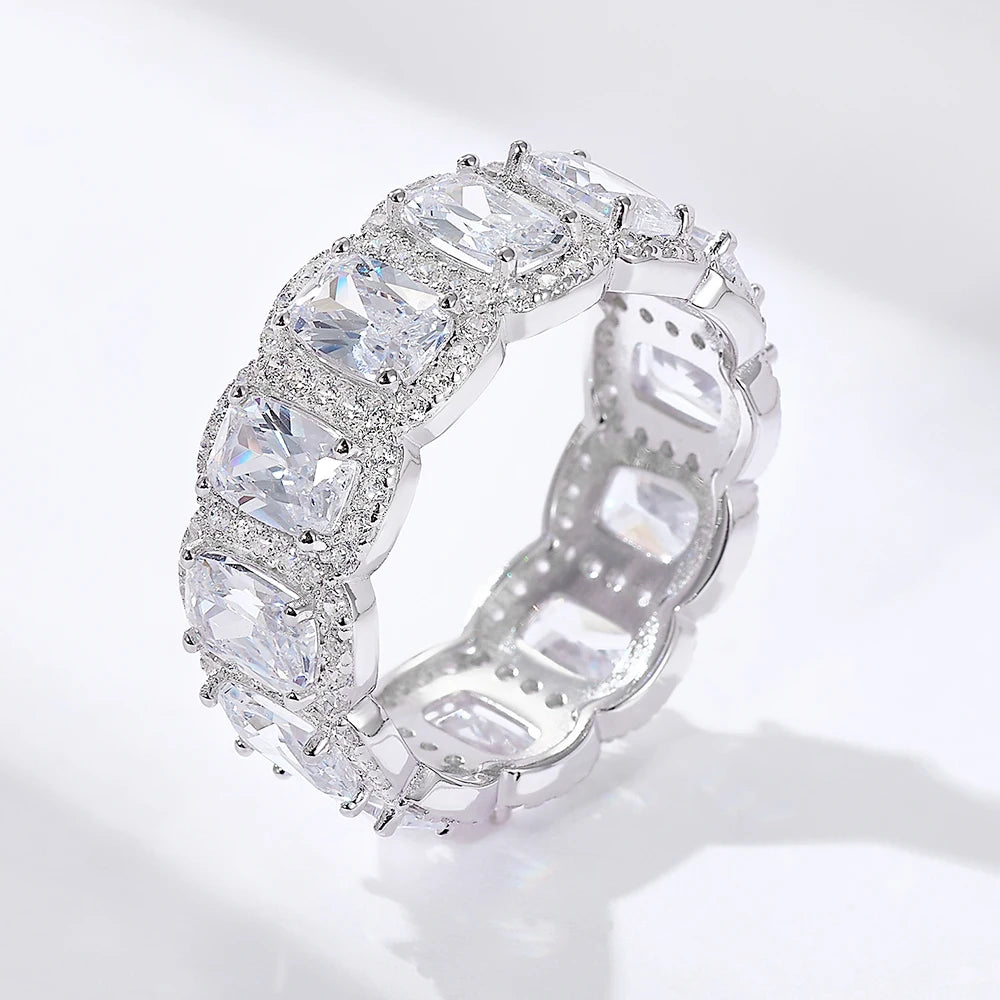 Women's Gorgeous Sparkling Full Cubic Zircon Eternity Band Rings S925 Sterling Silver Full Fine Aperture Combination Set Ring