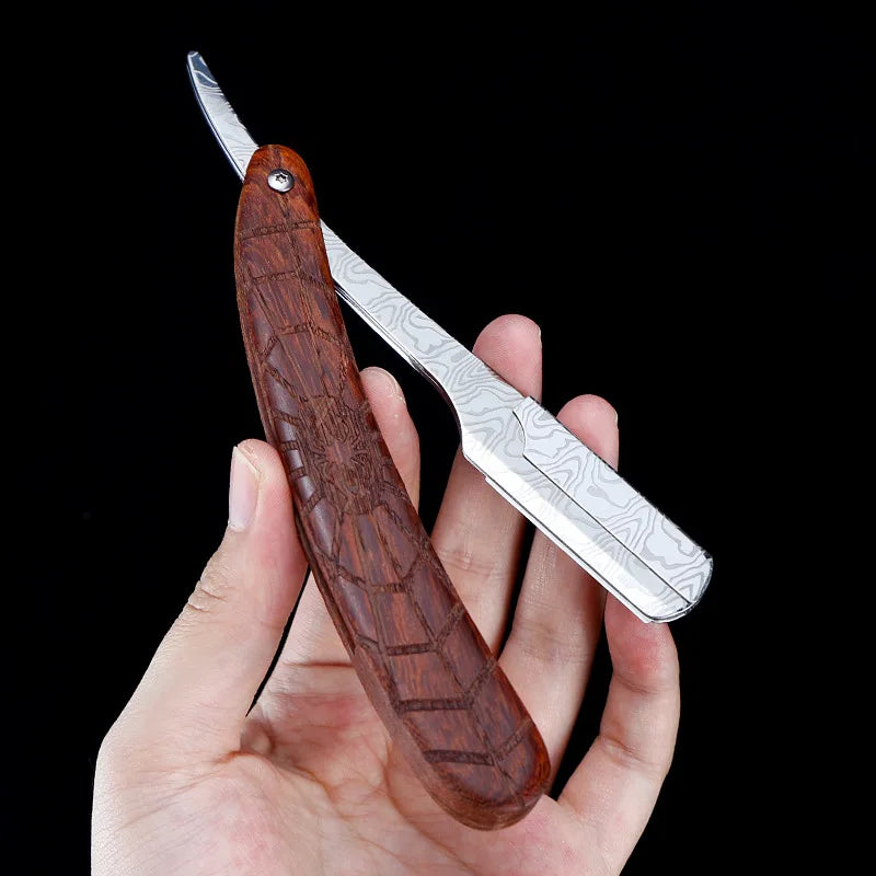wooden trimmer manual shaver professional straight edge stainless steel sharp barber razor folding shaving blade shave beard cut