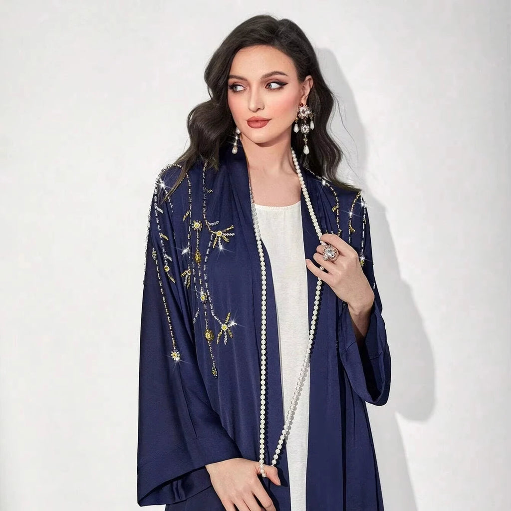 Beaded Elegant Maxi Dresses Dubai Turkish Abaya Women Muslim Dress 2024 Dubai Modest