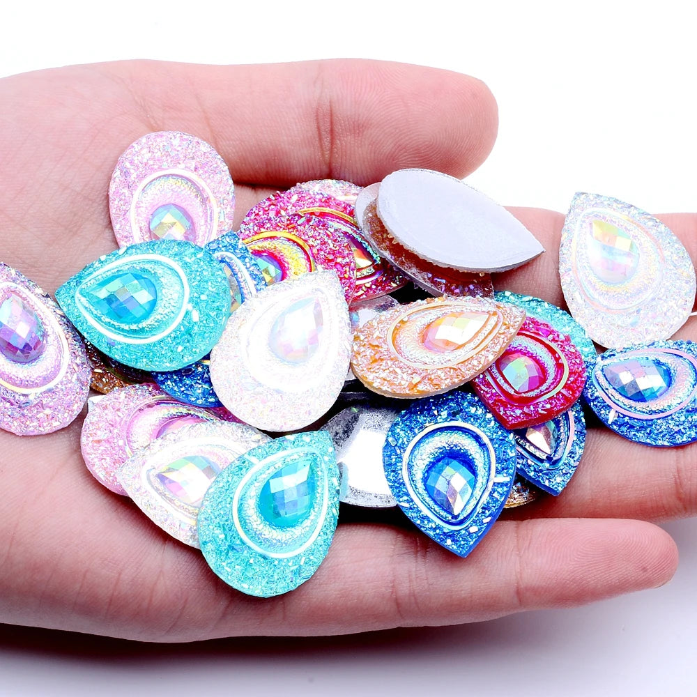 New Style 18*25MM Water Drops Loose Resin Rhinestones 12 Facets Flat Back Glue on 20g for Garment Bags Crafts Scrapbooking DIY