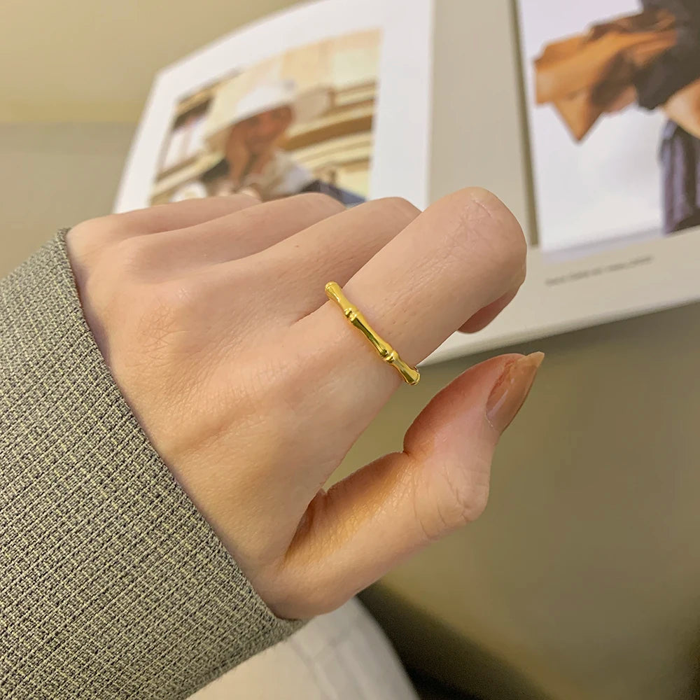 Fashion Jewelry 18k 316L Stainless Steel Bamboo Joint Knuckle Stress Relief Anxiety Rings