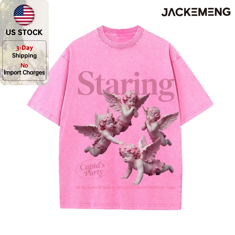 Oversized Vintage Retro Angel Art Streetwear Print Tshirt USA Stock Wholesale Y2K Casual Tee