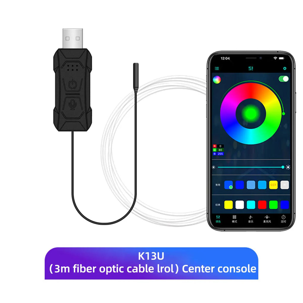 Wholesale 2m Flexible Car Interior Atmosphere Decoration Lighting App Control LED Ambient RGB Fiber Optic Strip Light K2U