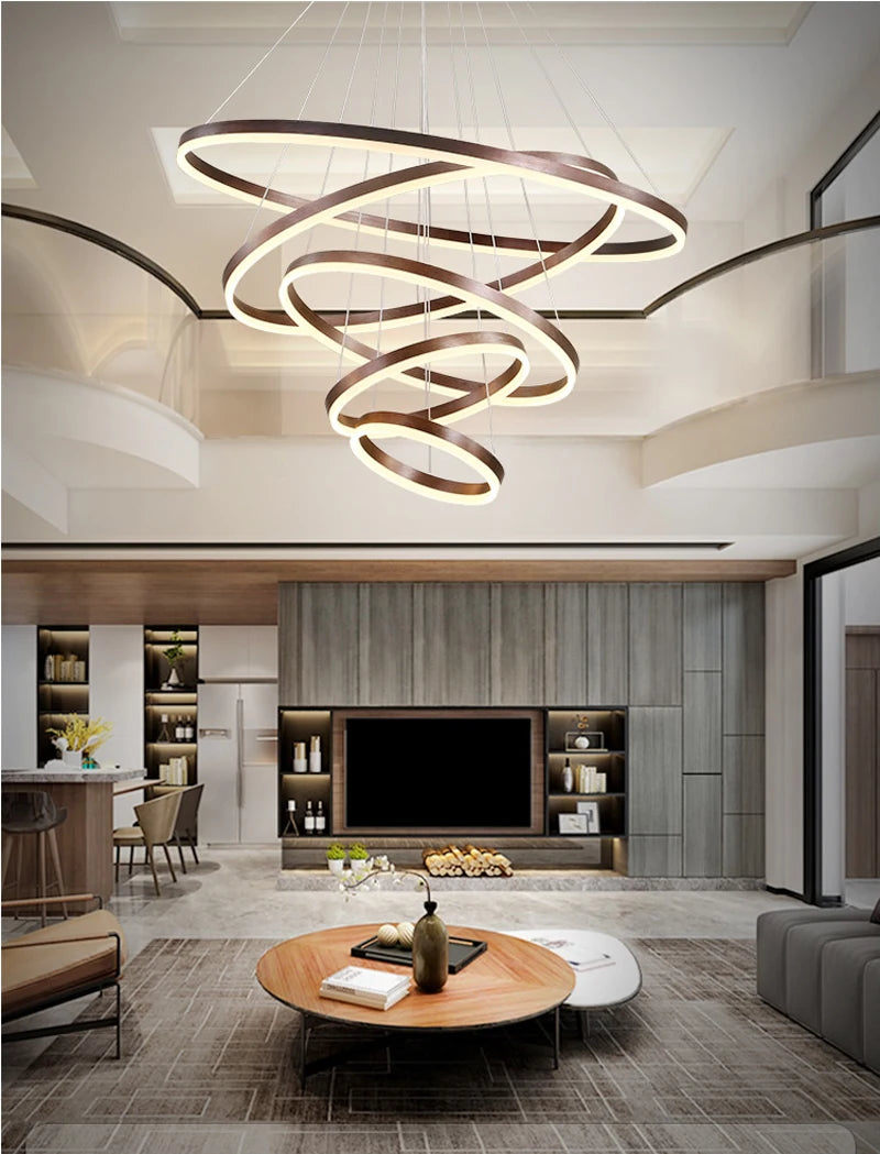 Modern LED Ring Pendant Lights Golden Creative Aluminum Circle Pendant Light for Living Room Restaurant Home Ring Lamp