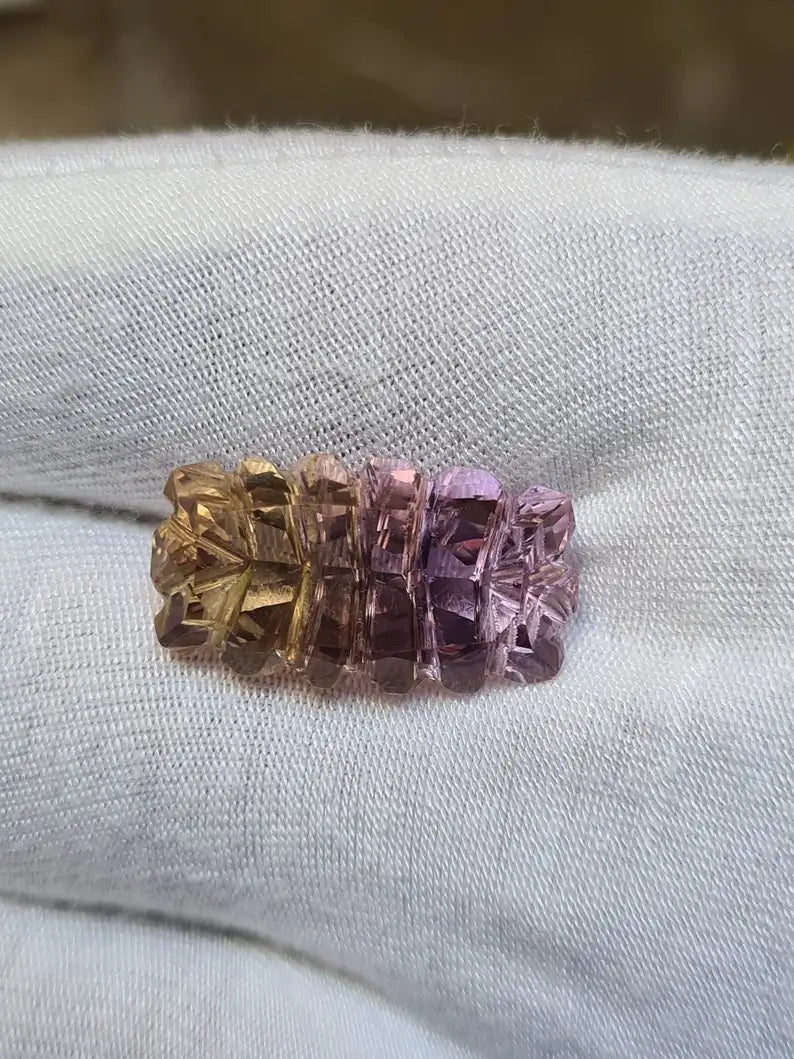 Natural Ametrine Carved Cut Cushion Shape Bio-Colour Quartz Gemstone for Jewelry Making Bulk Product