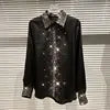 OUDINA New Style Starry Rhinestones Hot Diamond Long Sleeve Blouse Cotton Custom Polo Shirt Shirts for Women