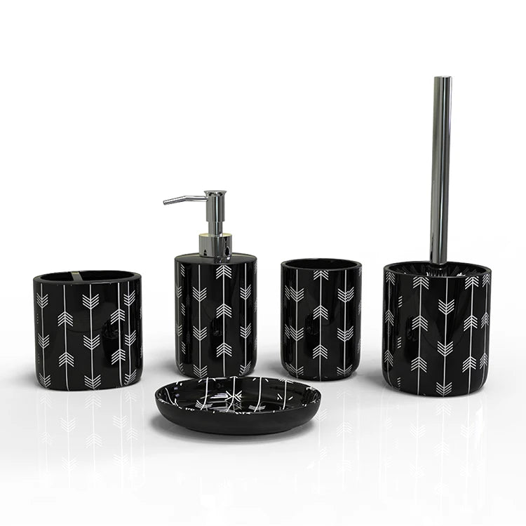 Modern Gold Marble Design Five-piece Eco-Friendly Dolomite Ceramic Custom Color Table Top Bathroom Accessories Set Decal Custom