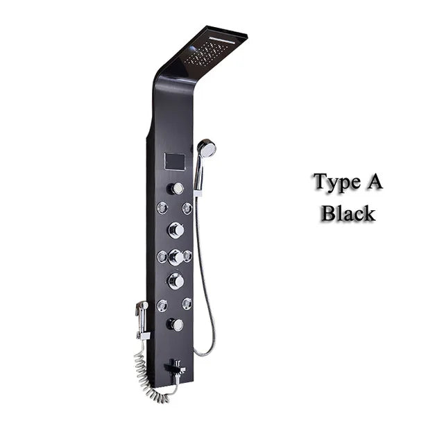 ULGKSD Black/Brushed Bathroom Shower Faucet LED Shower Panel Column Bathtub Mixer Tap With Hand Shower Temperature Screen