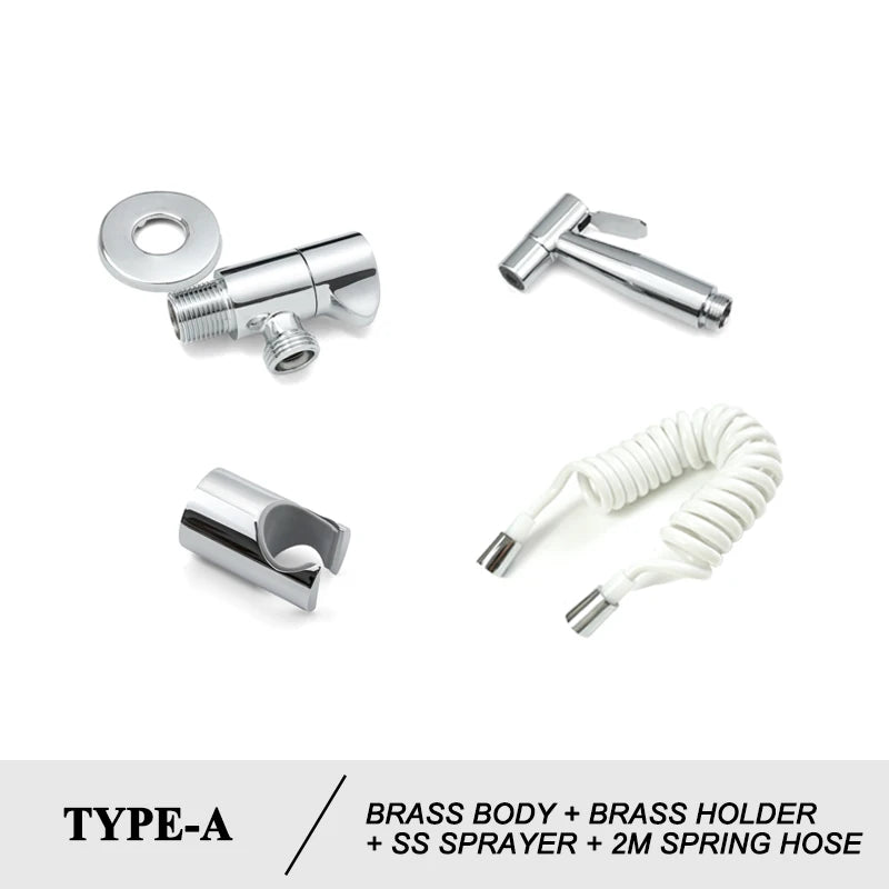 Shower Douche Toilet Bidet Sprayer Kit Chrome Polished Brass Bathroom Wall Mount Single Cold Valve Handheld Bidet Shattaf Set