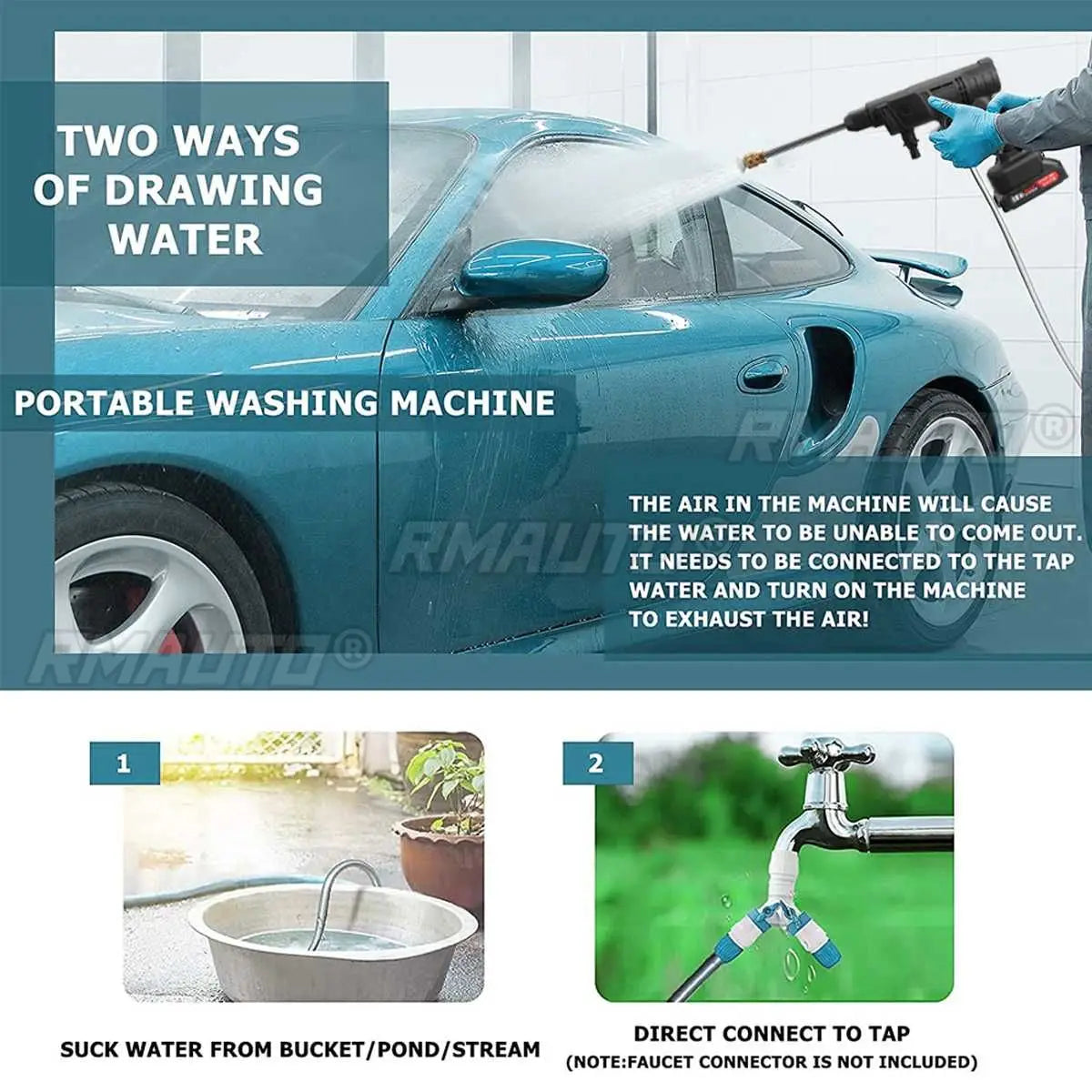 60Bar 1500W Cordless High Pressure Car Washer Rechargeable Car Wash Gun Electric Water Gun Foam Machine for Makita 18V Battery
