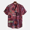 New Cotton Mens Shirt Ethnic Print Vintage Short Sleeve Streetwear Tops Tess Loose Male Beachwear Holiday Hawaiian Shirts