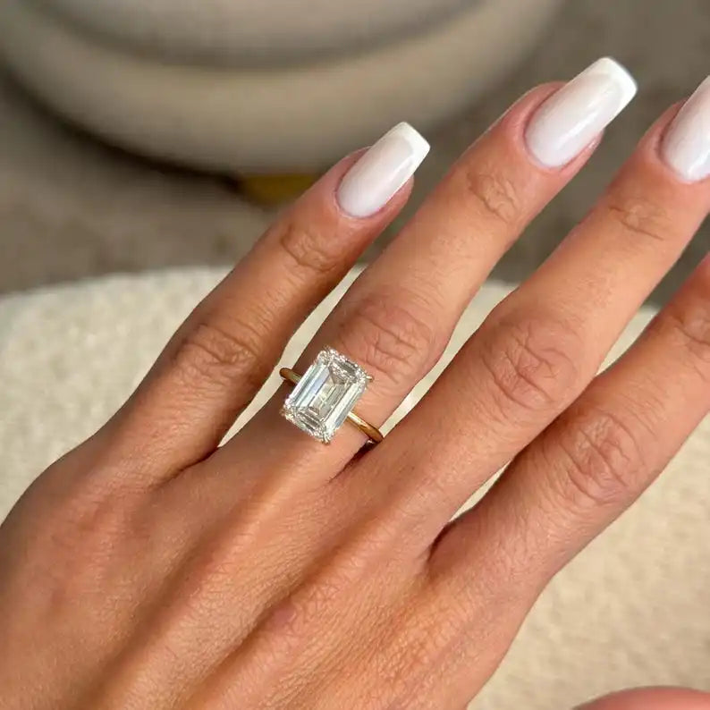IGI Certified 5CT Emerald Cut Lab Grown Diamond Ring F Color VS Clarity 14K Gold 3.5GM Premium Fine Jewelry Wedding Engagement
