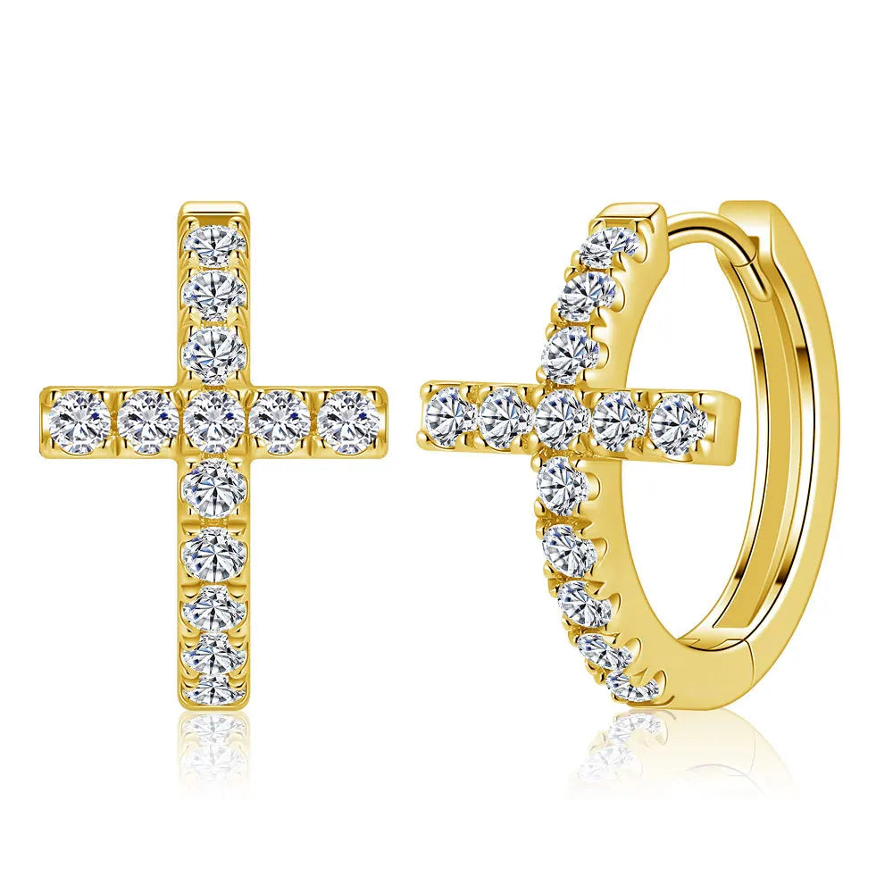 Unique 0.442 Carat Moissanite Accented Cross Ear Jackets, S925 Silver 18K Gold Plated Luxe Hoops, Drop Shipping
