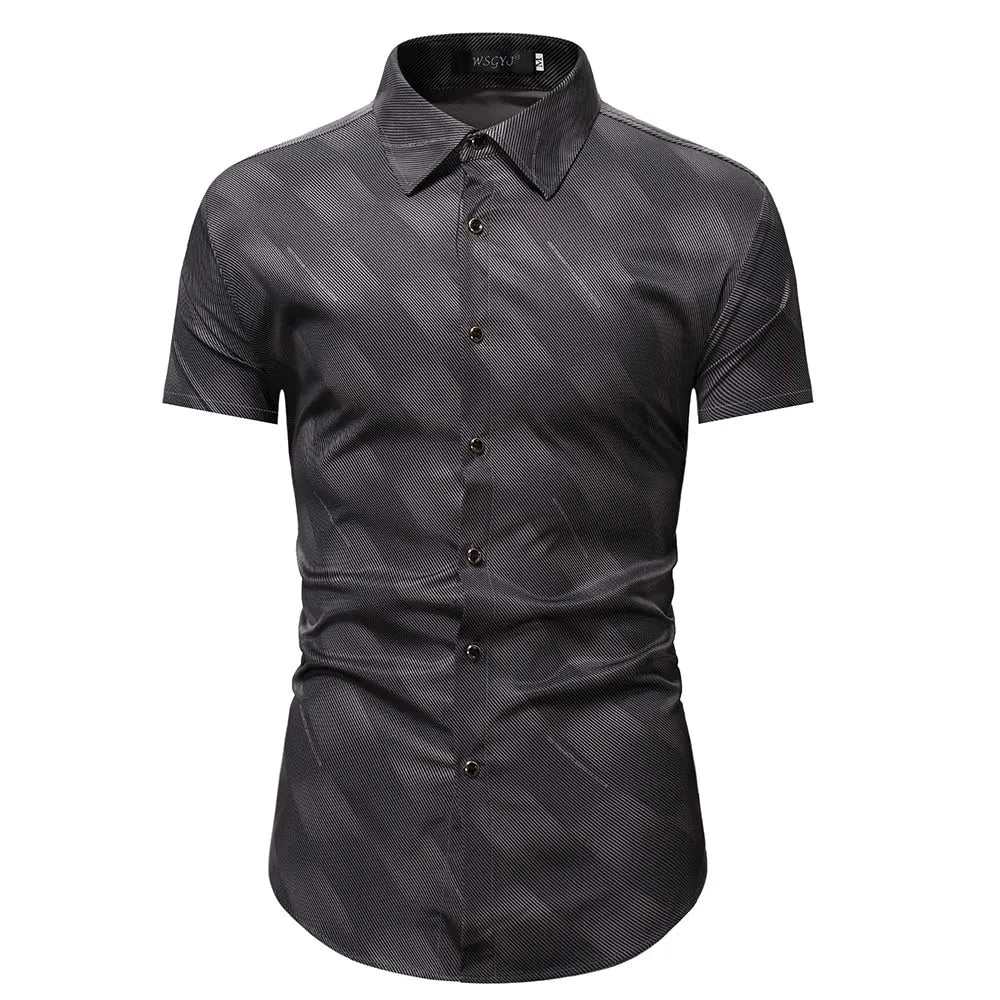 Summer Business Social Chemise Homme Casual Party Short Sleeve Striped Shirt Men Dress Luxury Button Up Fashion Mens Clothes