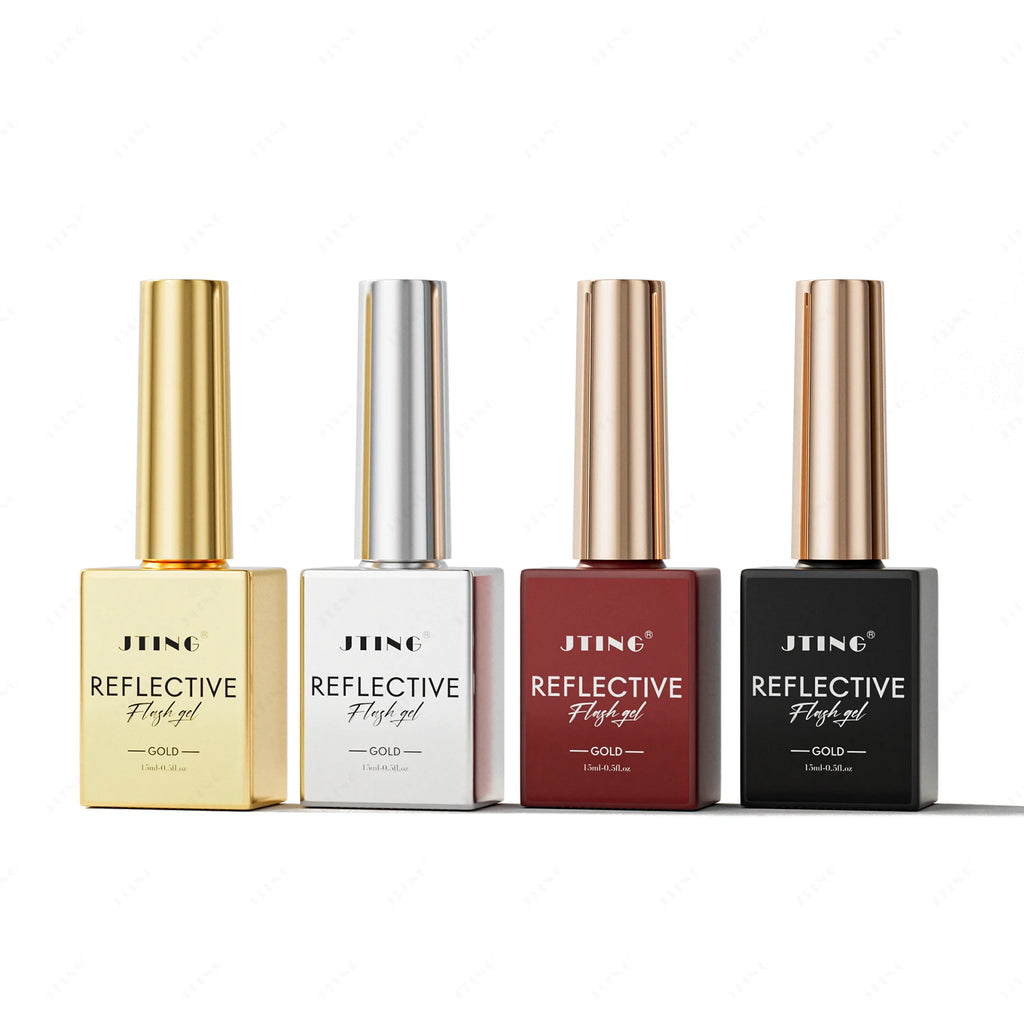 JTING Super Reflective Flash Gel Polish Classic 4Color Gold Silver Black Red Disco Reflective Gel Nail Polish Set Unique Designs