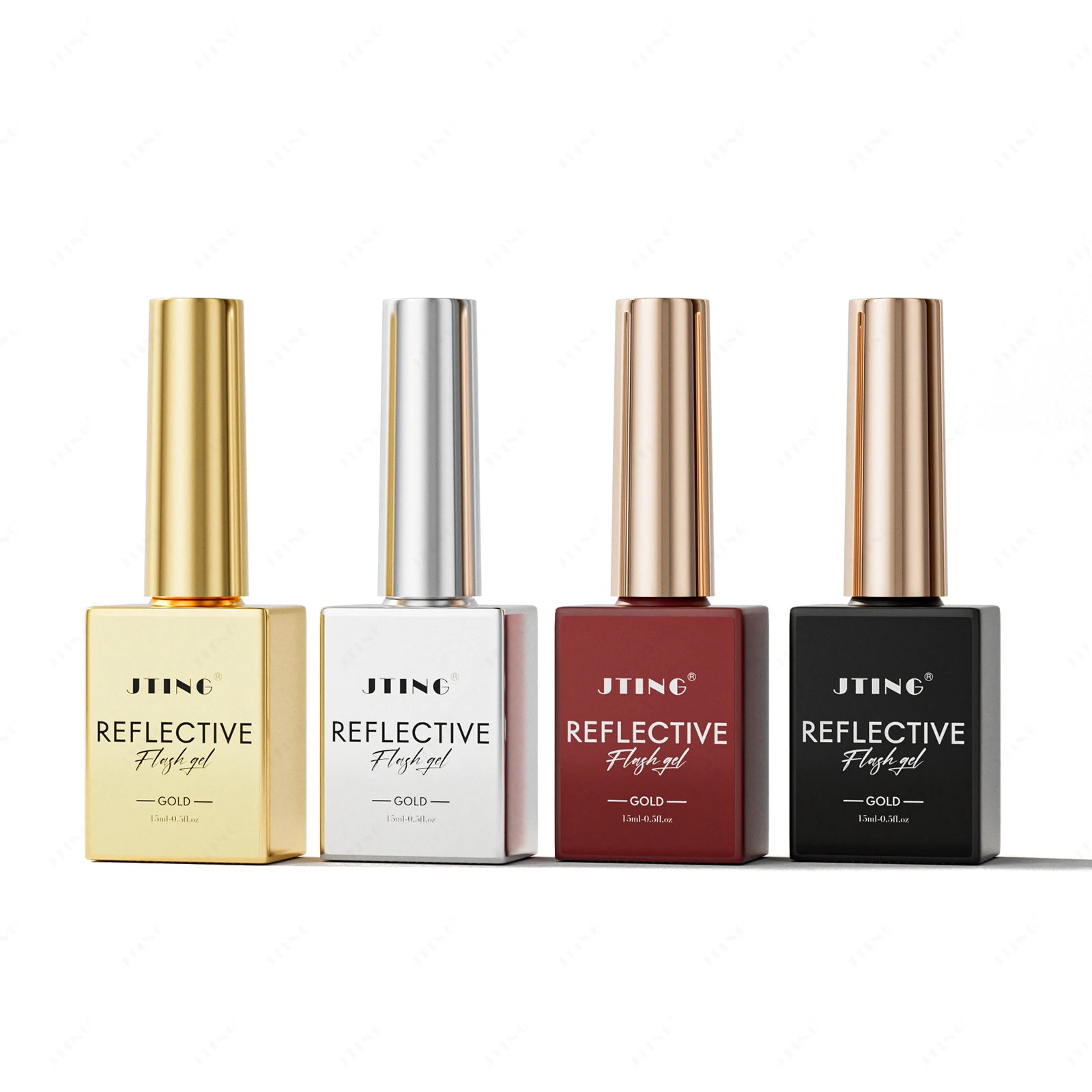 JTING Super Reflective Flash Gel Polish Classic 4Color Gold Silver Black Red Disco Reflective Gel Nail Polish Set Unique Designs