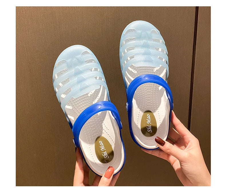 New Summer Jelly Sandals Women Outdoor Casual Slip On Garden Beach Shoes Female Rubber Clogs Non-slip Slides Breathable Slippers