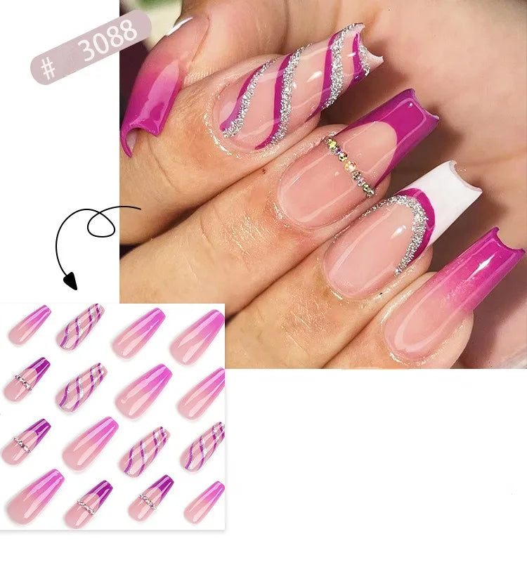 Dropshipping 24 Pcs French Style Romantic Art Acrylic Press on Nails Artificial Fingernails Candy False Nails Dating  Party 2792