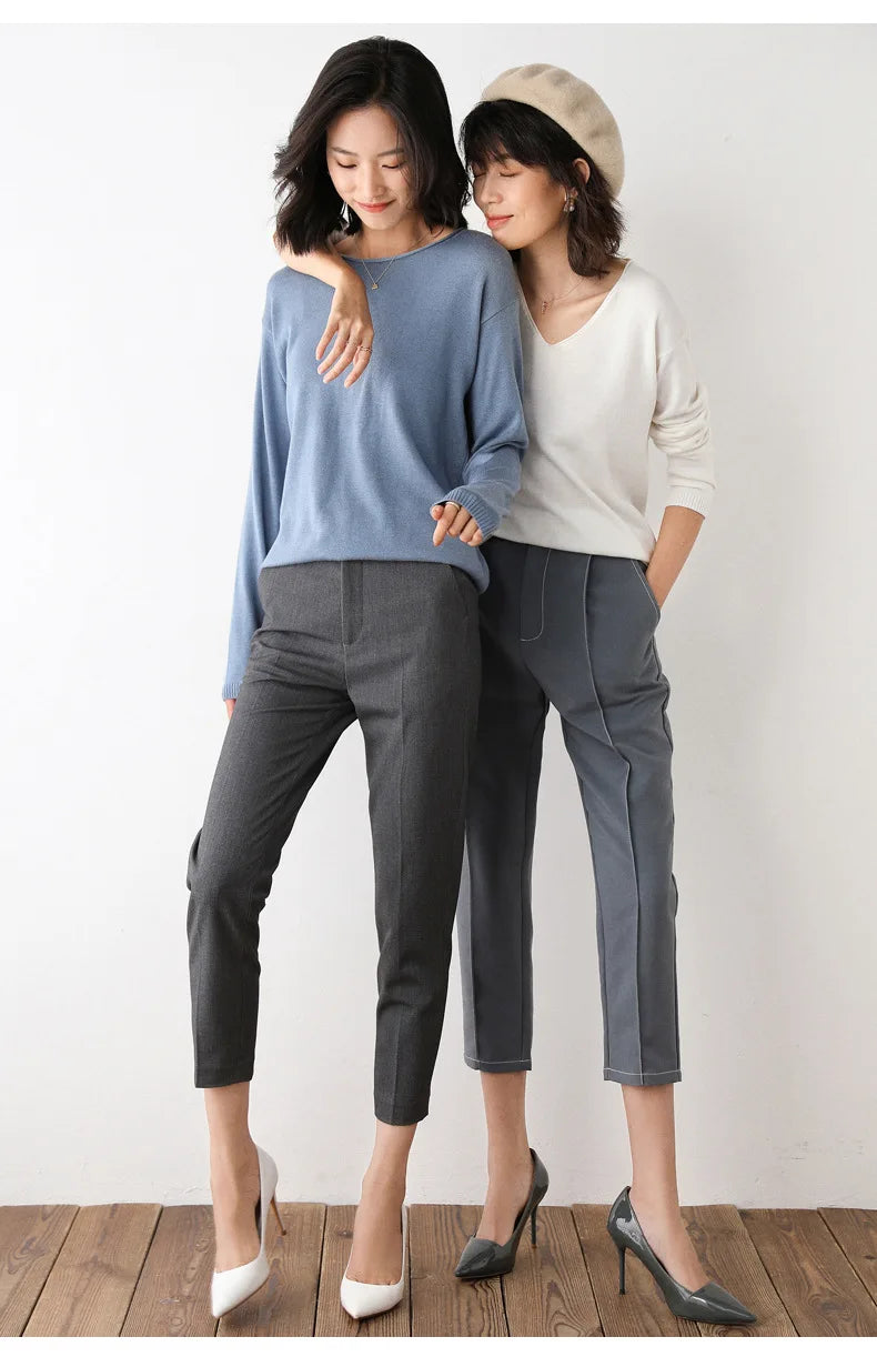 2025 Spring Autumn Womens Sweater Solid Knitwear Korean Loose Female Basic Casual Jumpers Stretch Pullover Sky Blue Pink Sweater