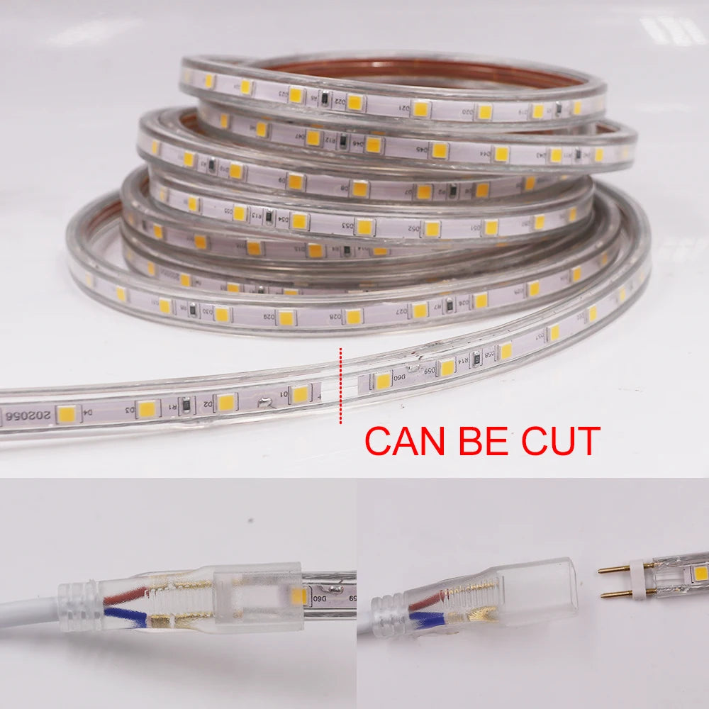 1-100M LED Tape AC220V LED 60-276LEDS With EU SMD 2835 5050 High Safety Brightness Flexible Strip Outdoor Waterproof Strip Light