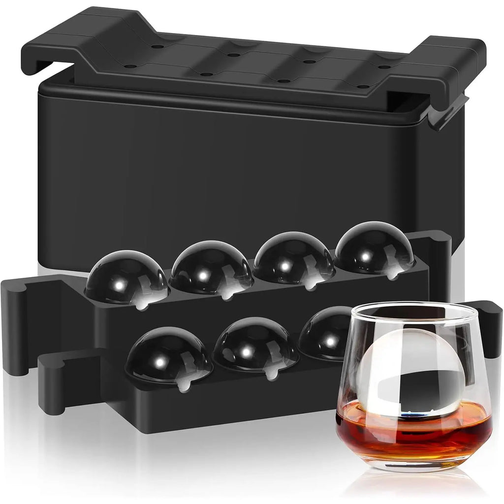 Mooues XXL 8-Piece Silicone Round Ice Ball Maker Mold 2-Inch Black Ice Cubes for Cocktails Gifts Idea