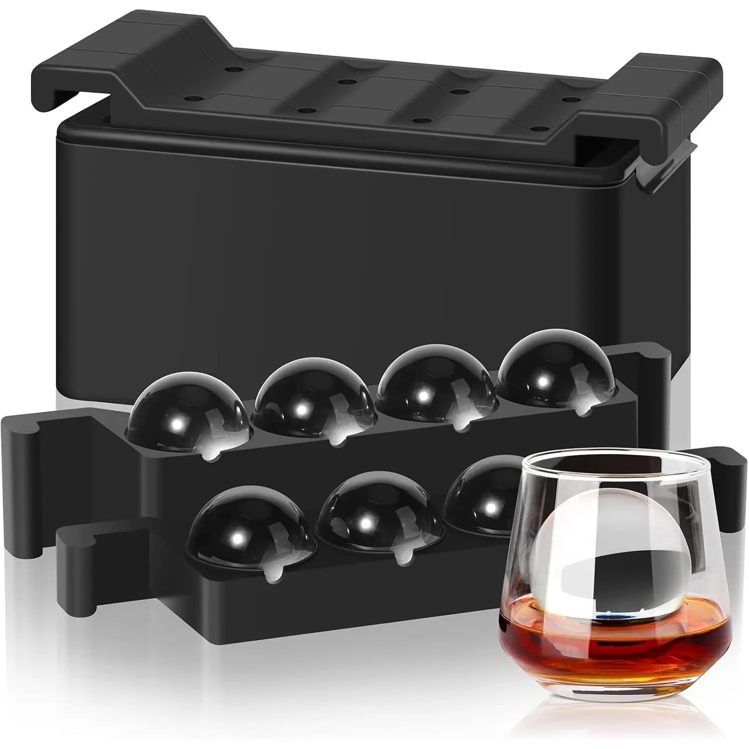 Mooues XXL 8-Piece Silicone Round Ice Ball Maker Mold 2-Inch Black Ice Cubes for Cocktails Gifts Idea