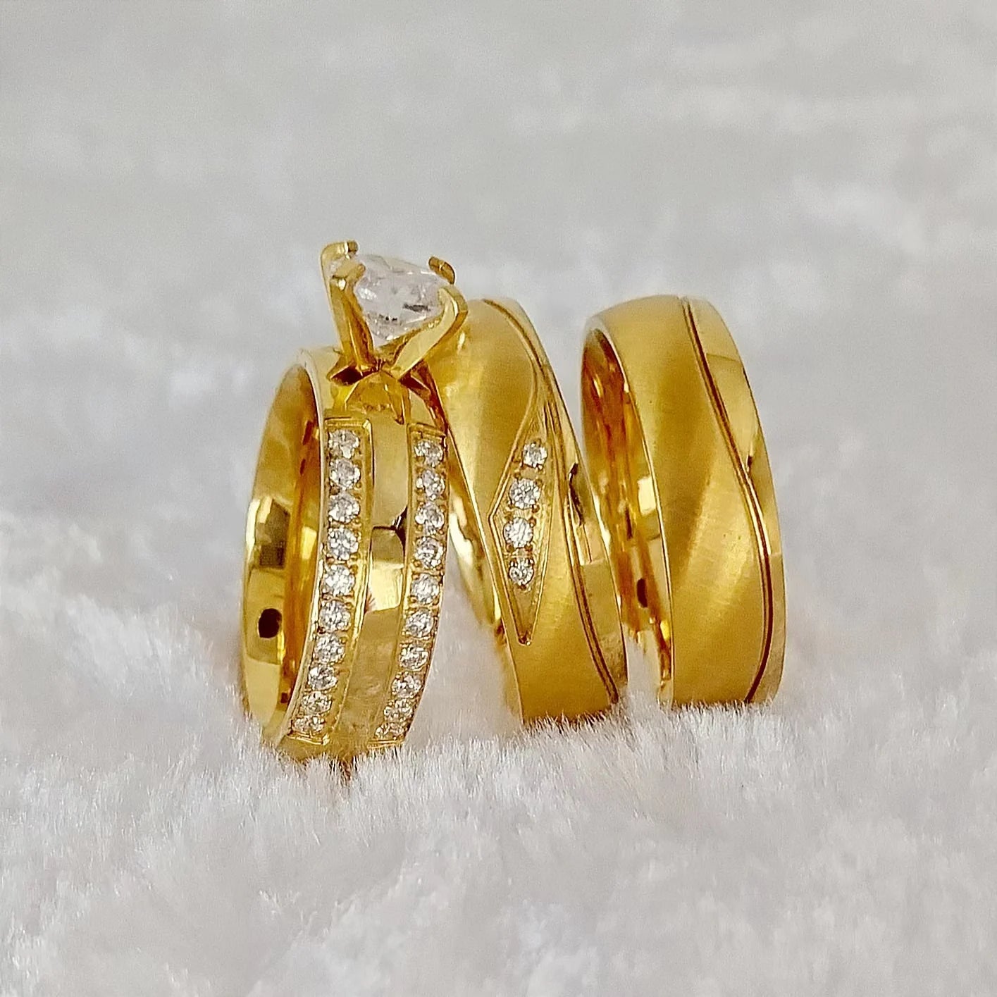 24K Gold Stainless Steel Wedding Bands 3pcs Classic Bridal Sets Love Lovers Number Wedding Rings 18K Discount Fashionable Styles