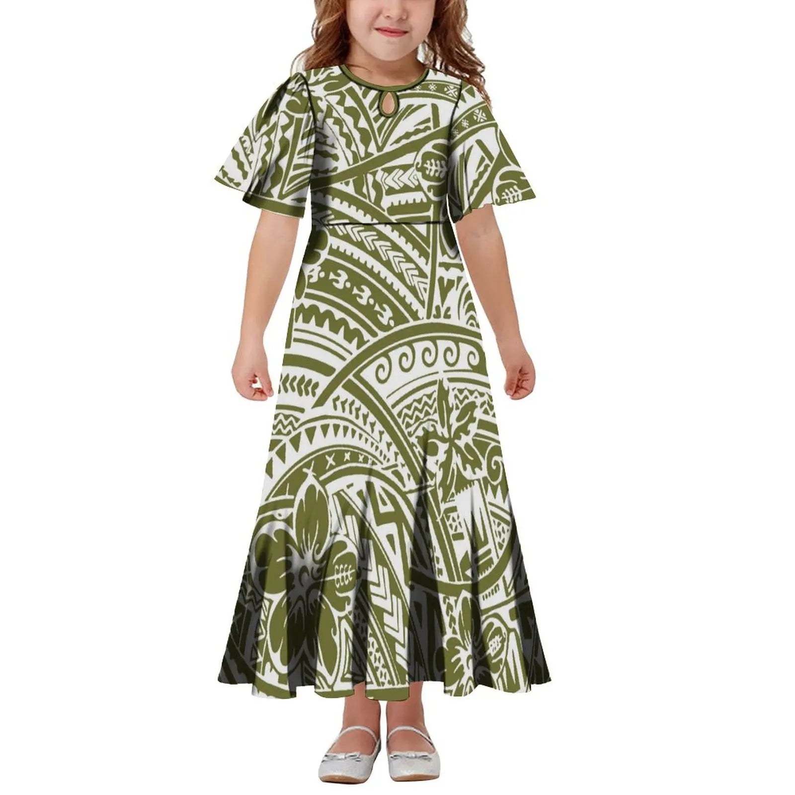 New Hawaiian Style Drop Collar Design Baby Girls Long Dress Children Size in Dresses Fit Flare Toddle Girls Dresses for Kids