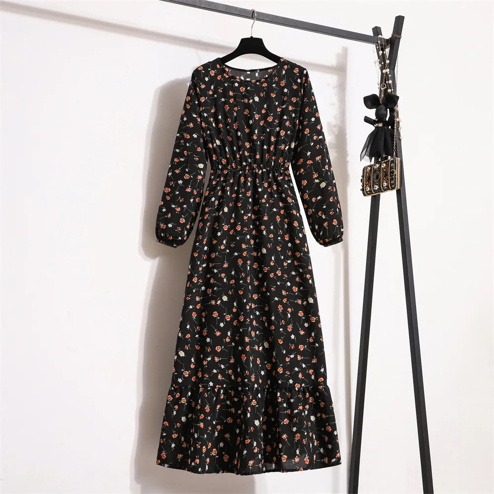 Modest Muslim Dress Women's Spring and Autumn Temperament Waist-Controlled Slimming Eid Ramadan Islam Muslim Long Dress