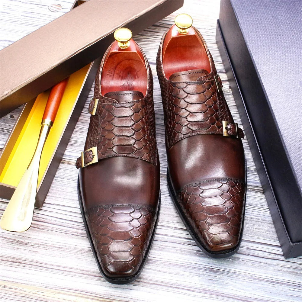 F83-X004 New Arrivals Dress Shoes Oxfords Casual Shoes for Men Retro Double Button Genuine Leather Shoes for Men