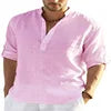 New Men's Casual Blouse Shirt Loose Tops Long Sleeve Tee Shirt Handsome Men's Cotton Slim Fit Linen Shirts