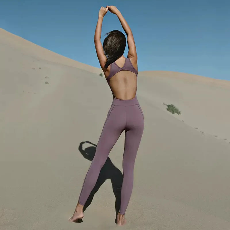 Sexy Back Hollow Women Aerial Yoga Sport Suit Fitness Jumpsuit With Pad Women High Elasticity Gym Dance Training Athletic Suit
