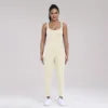 Women's High-Waist Yoga Jumpsuits Ribbed Workout Bodysuits with Sleeveless Sports Bra Knitted Fitness Rompers