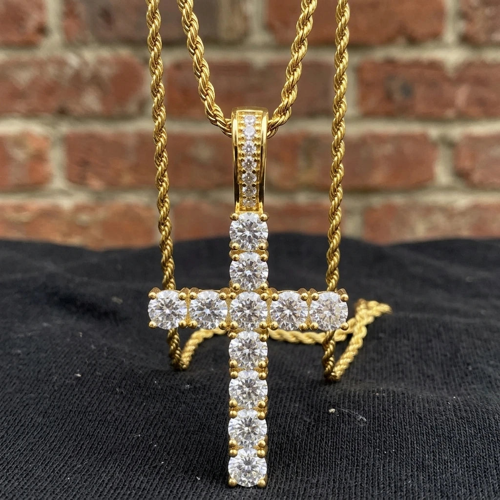 Factory Hot-selling European American Cross Necklace Light-Luxury Niche High-End Copper Zircon Hip-Hop Pendant