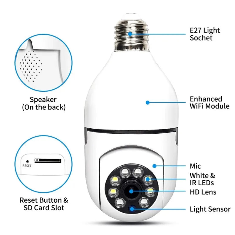 360 Panoramic Wifi HD Night Vision Ip Surveil Mini Surveillance Home Security Wireless Light Bulb PTZ Home Security Cameras